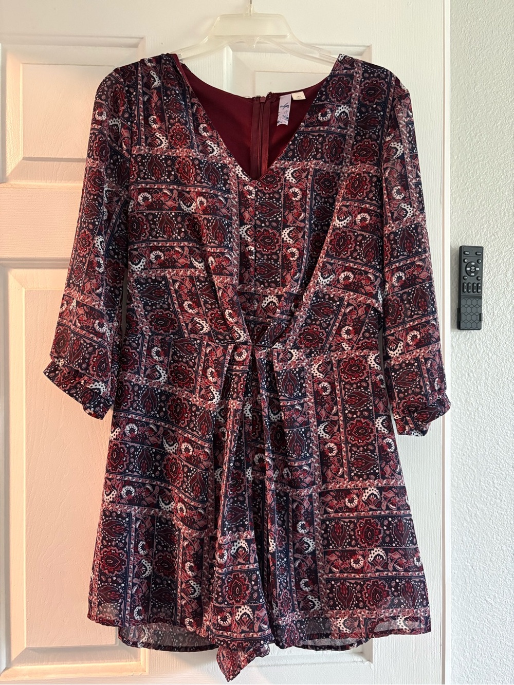 Alya Burgundy Paisley Romper with Tie Waist